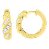 14K Yellow Gold 1/4 ct TDW Alternating 3 Row Baguette & Round Brilliant-Cut Diamond Huggy Hoop Earrings (H-I, I2-I3)
