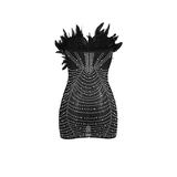 Beaded Mesh Feather Party Dress
