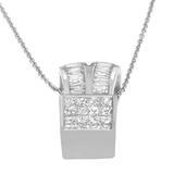 14K White Gold 1 5/8 cttw Princess and Baguette Cut Diamond Heart Ribbon Pendant Necklace (G-H, VS1-VS2)