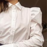 Puff Sleeve Shirt Blouse With Collar 