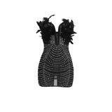 Beaded Mesh Feather Party Dress