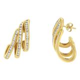10K Yellow Gold 1.0 Cttw Round Brilliant Cut Diamond Spiral Multi Row Channel Set Open Hoop Pushback Stud Earrings (H-I Color, I1-I2 Clarity)