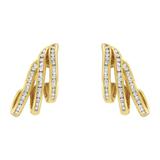 10K Yellow Gold 1.0 Cttw Round Brilliant Cut Diamond Spiral Multi Row Channel Set Open Hoop Pushback Stud Earrings (H-I Color, I1-I2 Clarity)