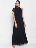 Navy Blue Long dress with Neck piece