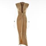 Sleeveless V-Neck Slim Midi Dress
