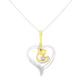 Espira 10K Two-Tone Yellow & White Gold .03 Cttw Diamond-Accented Round-Cut Diamond Swirl Open Heart 18" Pendant Necklace (I-J Color, I2-I3 Clarity)