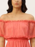 Pink Off Shoulder Midi Dress