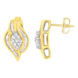 10K Yellow Gold 1/3 cttw Round-Cut Diamond Cluster and Swirl Stud Earrings (J-K Clarity, I2-I3 Color)