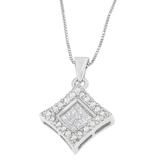 14K White Gold Round and Princess Cut Diamond Pendant Necklace (1/5 cttw, H-I Color, SI1-SI2 Clarity)