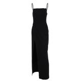 2023 Summer square neck sleeveless halter black dress side slit slim party dress