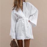 Sleepwear pajamas spa robe custom logo designer bath skims lounge wear nightdress belt cotton kimono linen robes women