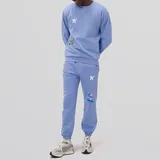 Adjustable Blue Cotton Fleece Jogger Pants