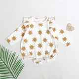 Printed Waffle Baby Romper with Flutter Sleeve