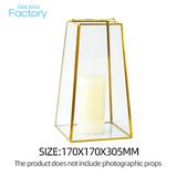 tall Geometric Metal Lantern Candle Holder Hanging Terrarium Gold and Clear wedding candle holders table decorations
