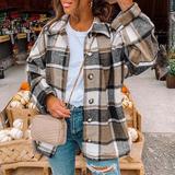 2022 Autumn Fall Outdoor Button Ups Shirts Plaid Shacket Women Flannel Jacket