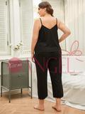 KISS ME ANGEL sexy plus-size solid color tank top Lacy border trousers casual home wear pajama set