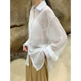 Custom OEM Chiffon Shirt Sustainable Women Breathable Solid Color One Piece Carfigan Kimono Shirt 2023