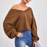 Wholesale Drop Shoulder Raw Hem Pullover Loose Long Sleeve Sublimation Sweatshirt Custom Womens Pull Over