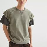 Custom Cutoff Raglan Crew Neck fleece Sweatshirt for men leisure streetwear customized slub yarn thick short sleeves