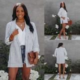 new fashion striped long-sleeved single-breasted casual shirt summer officel long plus size women's tops and blouses