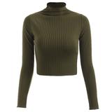 Stock High fashion ladies autumn long sleeve high neck crop jersey knitwear bodyfit sexy crop blouse tops