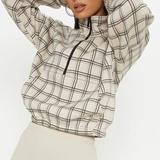 New Fall Design Checkered Zip Up Bulk Long Sleeve  Women's Hoodies Sweatshirts