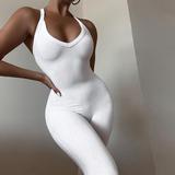 Solid Sport Wear Cleavage Backless Sleeveless One Piece Women Jumpsuit  Cami Jumpsuit