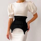 2023 Summer new style women clothing elegant dresses bubble sleeve round neck tight waist fit ladies dress