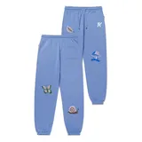 Adjustable Blue Cotton Fleece Jogger Pants