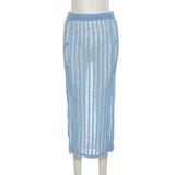 Kliou W21J01734 Solid Breathable Hollow Out See Through Mesh Maxi Skirt Dresses long Women Skirts