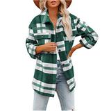 Autumn Winter 2021 Woolen Plaid Shirt Front Pocket Woolen Coat Long Sleeve Coat For Women