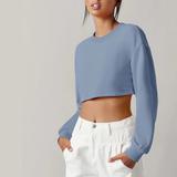 Fashion Basics Drop Shoulder Crop Pullover Plain Crewneck Designer Sweatshirt Oversize Women's Hoodies Sweatshirts