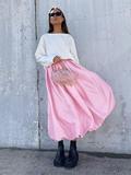 2023 new arrival women balloon skirt solid color elegant satin midi bubble skirts