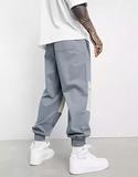 OEM custom side pockets design drawstring waist men's  pants gray oversized contrast panels tapered pants
