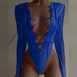 2023 New Arrival for Summer Bodysuits for women Sexy cross tie line Solid   Lingerie Body Suits Breathable  Swimsuit Spandex