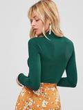 Stock High fashion ladies autumn long sleeve high neck crop jersey knitwear bodyfit sexy crop blouse tops