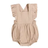 Adorable flutter sleeve linen jumpsuit for baby girls