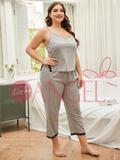 KISS ME ANGEL sexy plus-size solid color tank top Lacy border trousers casual home wear pajama set