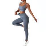 High Quality Lulu Style Sportswear Set Tummy Control Gym Sports Leggings With Sexy Crisscross Yoga Bra Exercise Clothes Suit