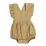 Adorable flutter sleeve linen jumpsuit for baby girls