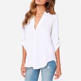 Female Clothes Ladies Short Sleeve Chiffon Tops Shirt Sexy V Neck Solid Women Blouses Casual Tee Shirt Tops