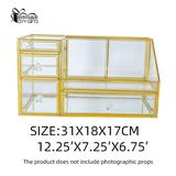  Luxury Metal gold Glass Desk Perfume dresser Makeup Organizer brush Jewelry Storage Box For Home Decoration Storage