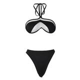 European and American Females Swimming Suits Women Breathable Halter Transparent Gauze Sexy Two Piece Swimsuit Bikini suits