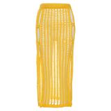 Kliou W21J01734 Solid Breathable Hollow Out See Through Mesh Maxi Skirt Dresses long Women Skirts
