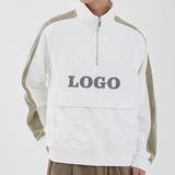 custom high quality patchwork winter hoodies streetwear zip fly pocket 100% cotton men pullover neck reflective hoodie