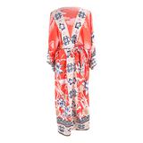 2021 Summer new women fashion  long kimono  beachwear plus size apparel ladies kimono floral print kimono with belt
