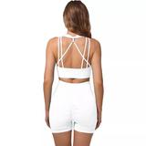 Stylish 2 Piece Scrunch Booty Seamless Biker Shorts With Multiple Straps Padded Sports Bra Yoga Outfits Jogging Gym Clothes Set