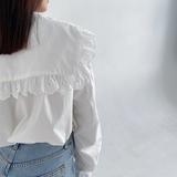 Autumn clothing women shirt long sleeve navy collar lace splicing elegant white blouse shirts