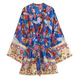 beachwear women short kimono with belt flower positioning printing half sleeve casual holidays viscose kimono cardigan