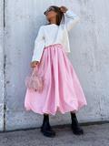 2023 new arrival women balloon skirt solid color elegant satin midi bubble skirts